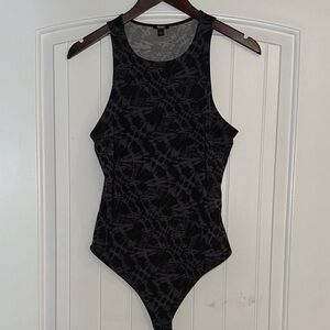 Express Body Contour Black Patterned Bodysuit